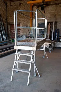 Telescopic steps for work platforms